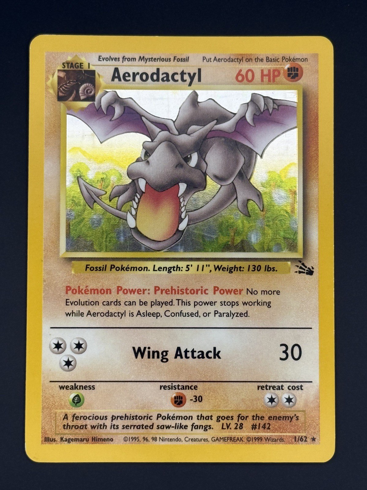 Aerodactyl 01/62 – Vintage Pokemon Fossil Set – Holo Unlimited – LP