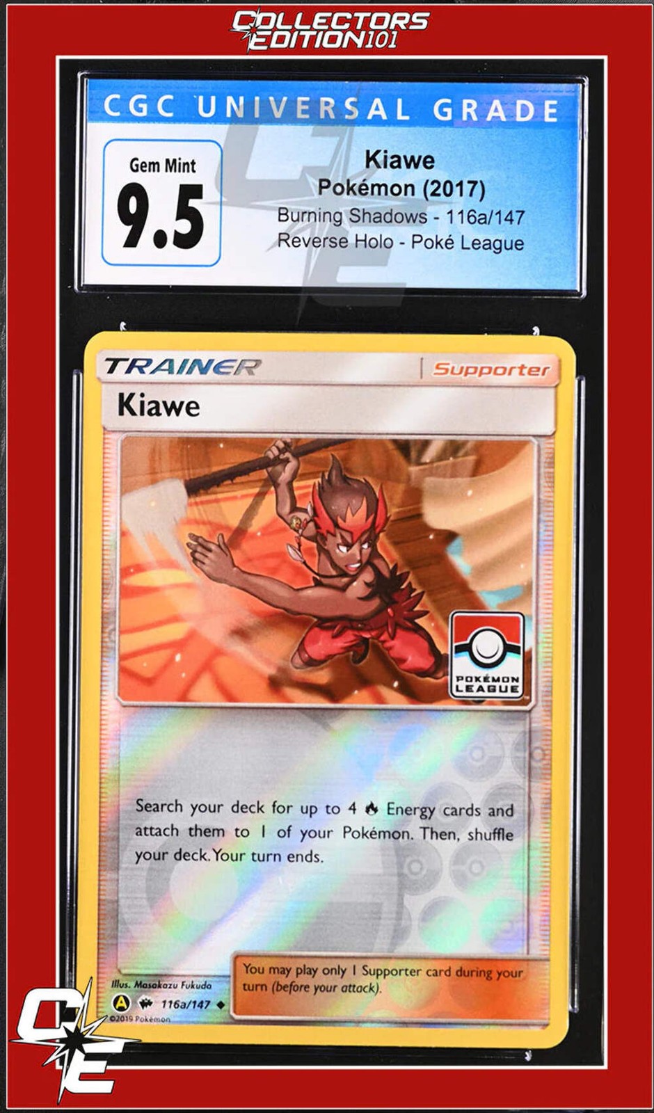 Burning Shadows Kiawe 116a/147 Alternate Art Pokemon League CGC GEM MINT 10