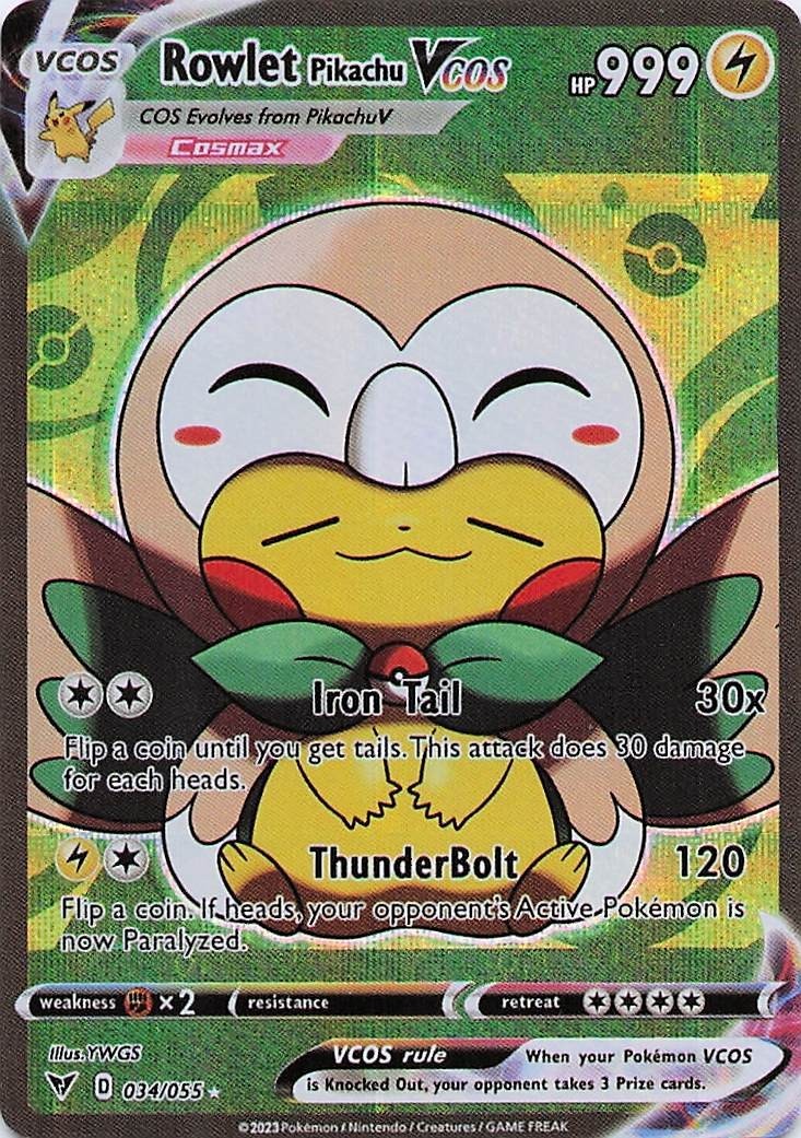 Rowlet Pikachu Pokemon Card VCOS Holo Cosplay