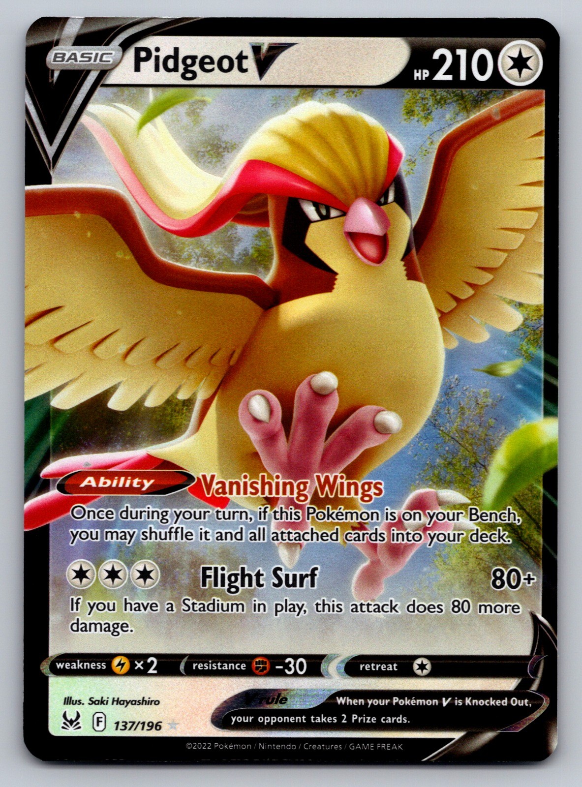 Pidgeot V Holo Ultra Rare SWSH11: Lost Origin 137/196 NM