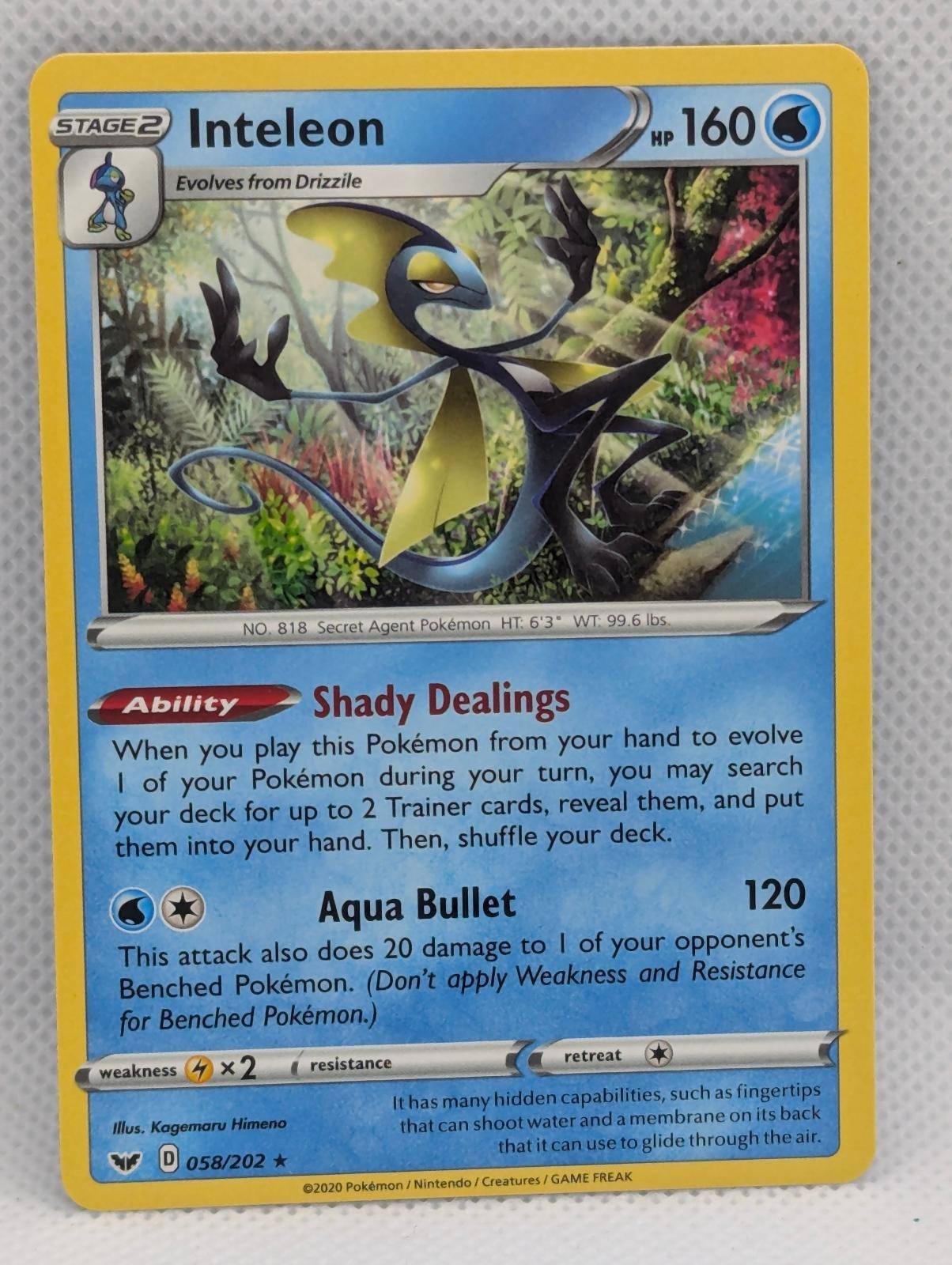 INTELEON 058/202 HOLO R SWORD & SHIELD POKEMON HOLO NM/M INTELEON