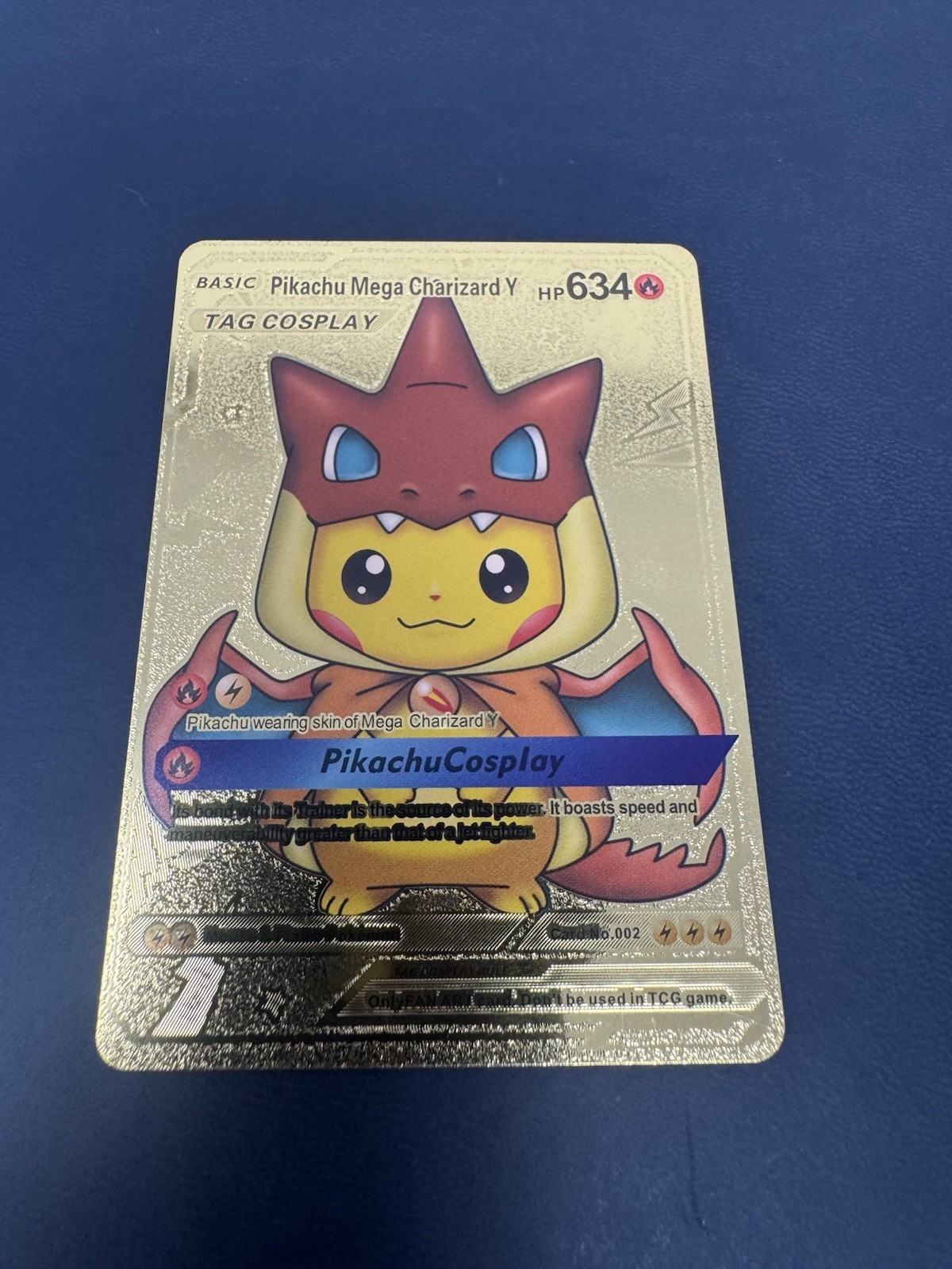 Pikachu Tag Cosplay Mega Charizard Y Gold Foil FanArt Pokemon Card #002 634hp