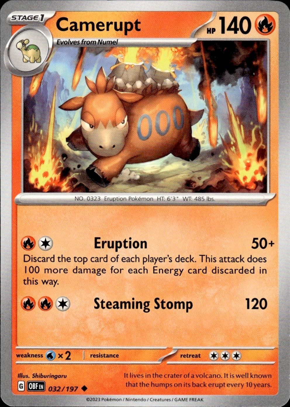 Camerupt 032/197 Obsidian Flames UC NM Shiburingaru Pokemon