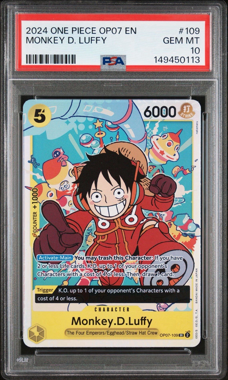 2024 ONE PIECE OP07-500 YEARS IN THE FUTURE #109 MONKEY D. LUFFY PSA 10