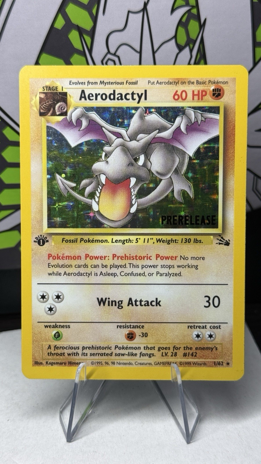Aerodactyl – 1/62 – Prerelease 1st Edition – LP – Pokemon TCG – Holo – 1999