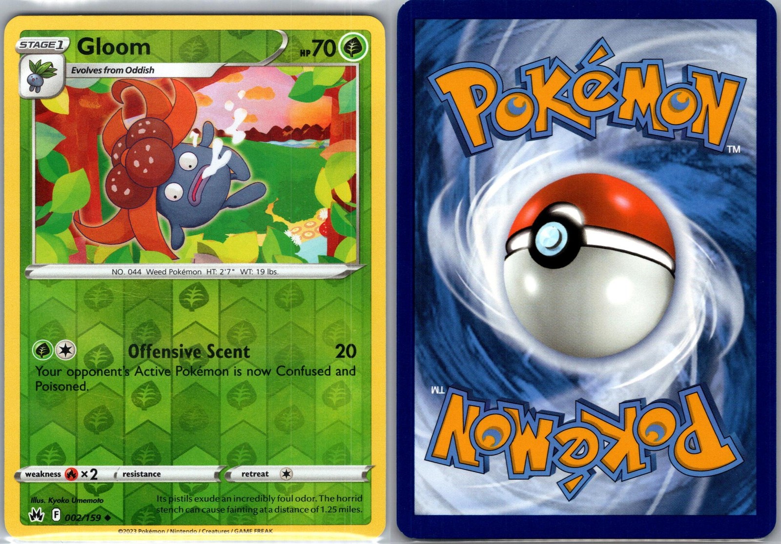 Gloom 002/159 Uncommon Crown Zenith Pokemon Reverse Holo Near Mint