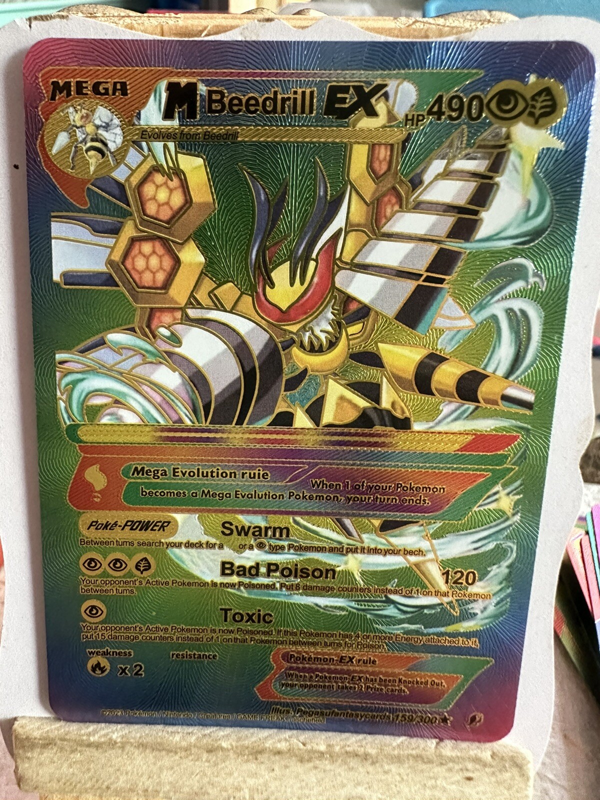 Beedrill Ex HP490 Multi Color Foil Fan Art Display Card RARE – NM