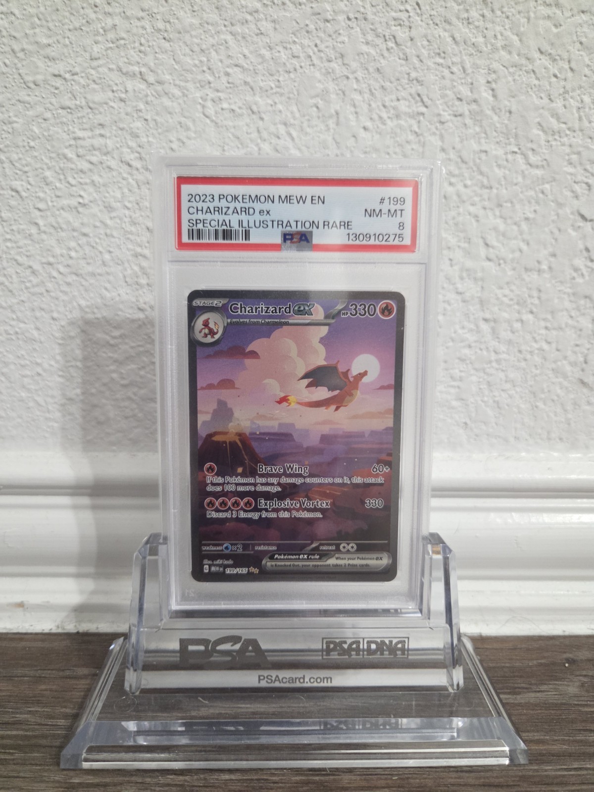 2023 POKEMON MEW EN-151 SPECIAL ILLUSTRATION RARE #199 CHARIZARD EX PSA 8