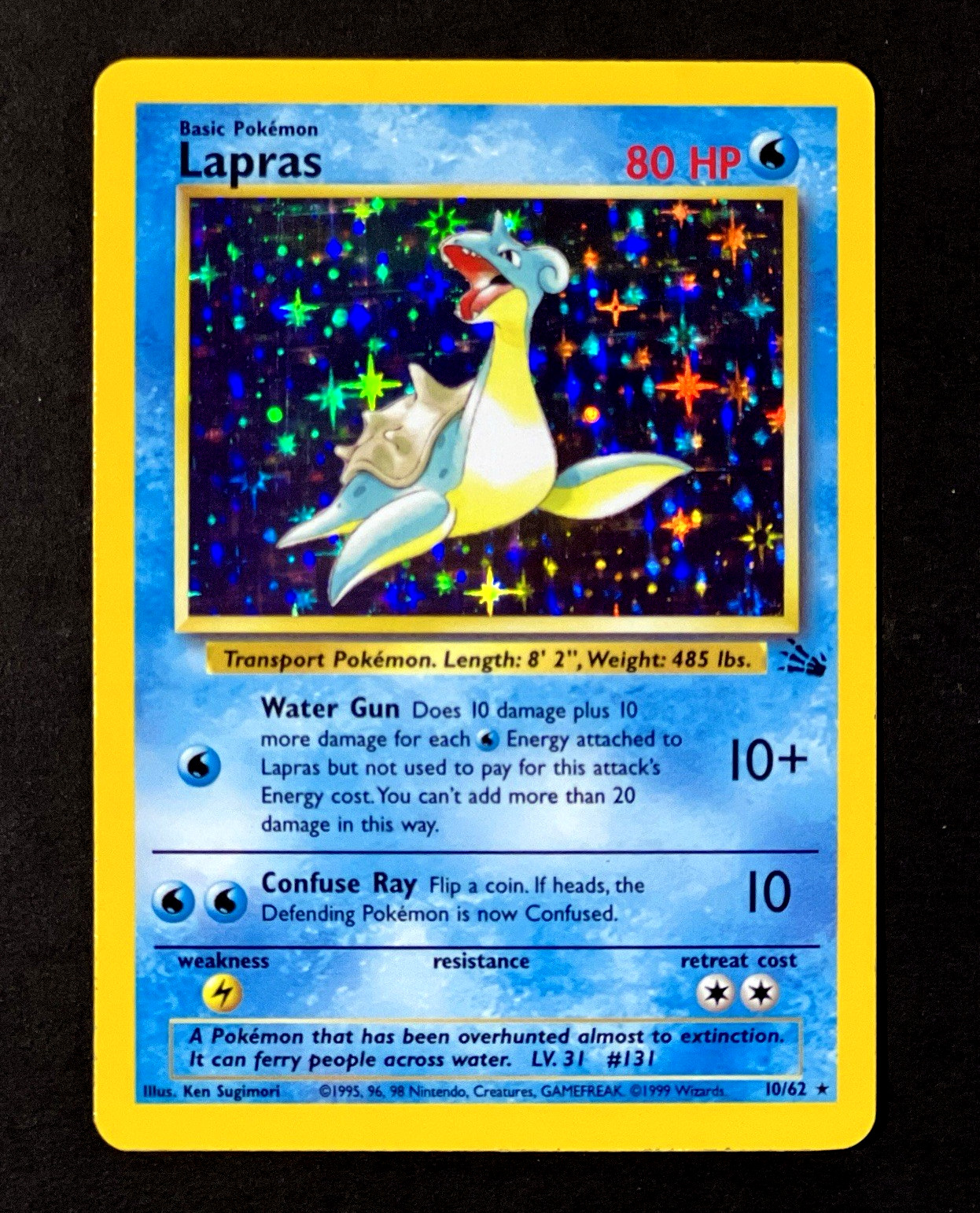 1999 Pokemon LAPRAS Fossil Set HOLO RARE Unlimited Edition Card 10/62 WotC NM