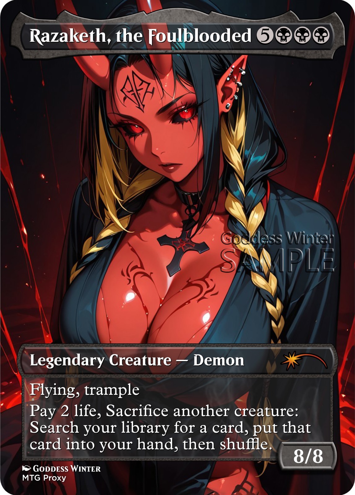 MTG – Razaketh, the Foulblooded – Fanart Borderless Style – EDH / Playtest