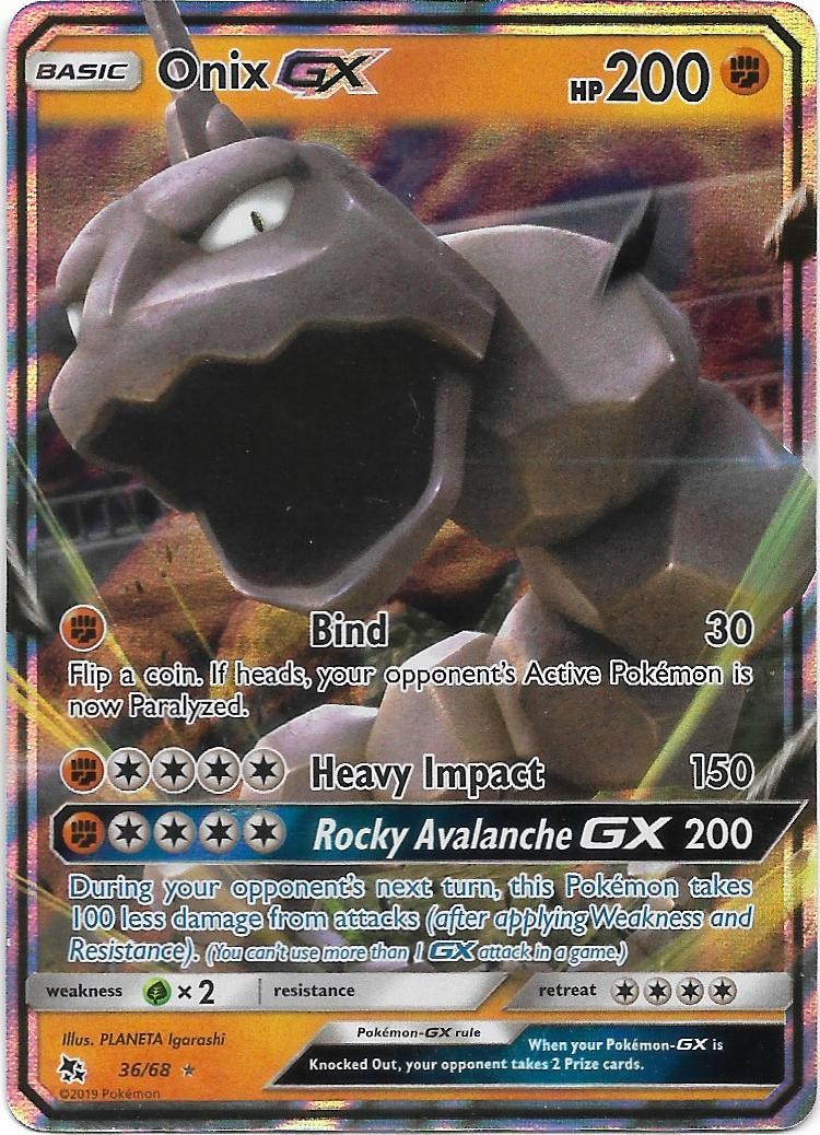 Onix GX 36/68 Holo GX Rare Hidden Fates Pokemon Near Mint