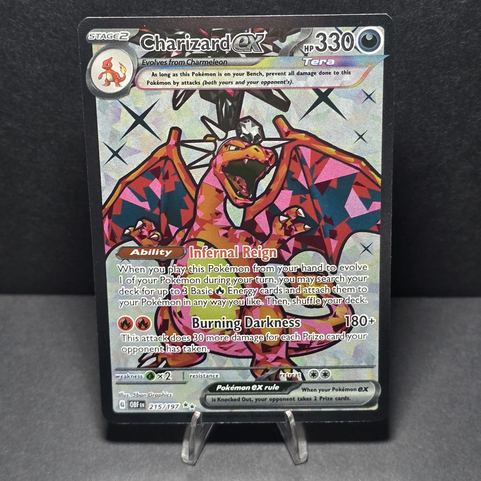 Pokemon Card Charizard ex 215/197 Obsidian Flames 215/197 Ultra Rare Full Fire
