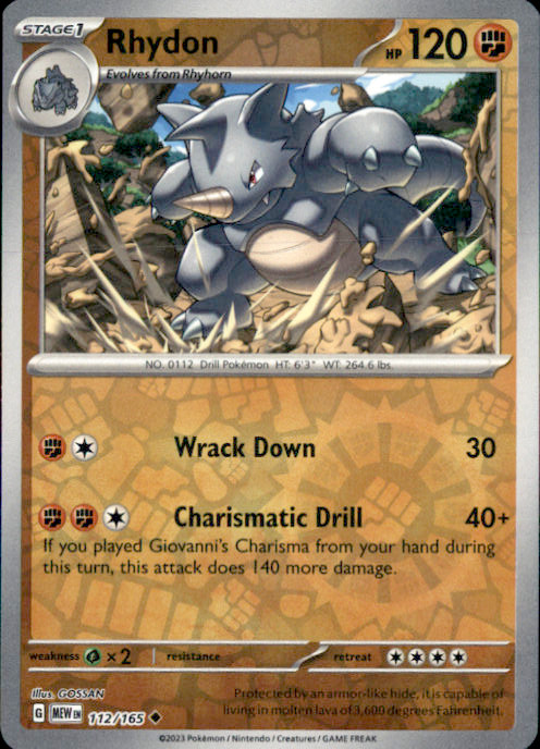 Rhydon Reverse Holo Uncommon SV: Scarlet & Violet 151 112/165 NM GOSSAN 2023