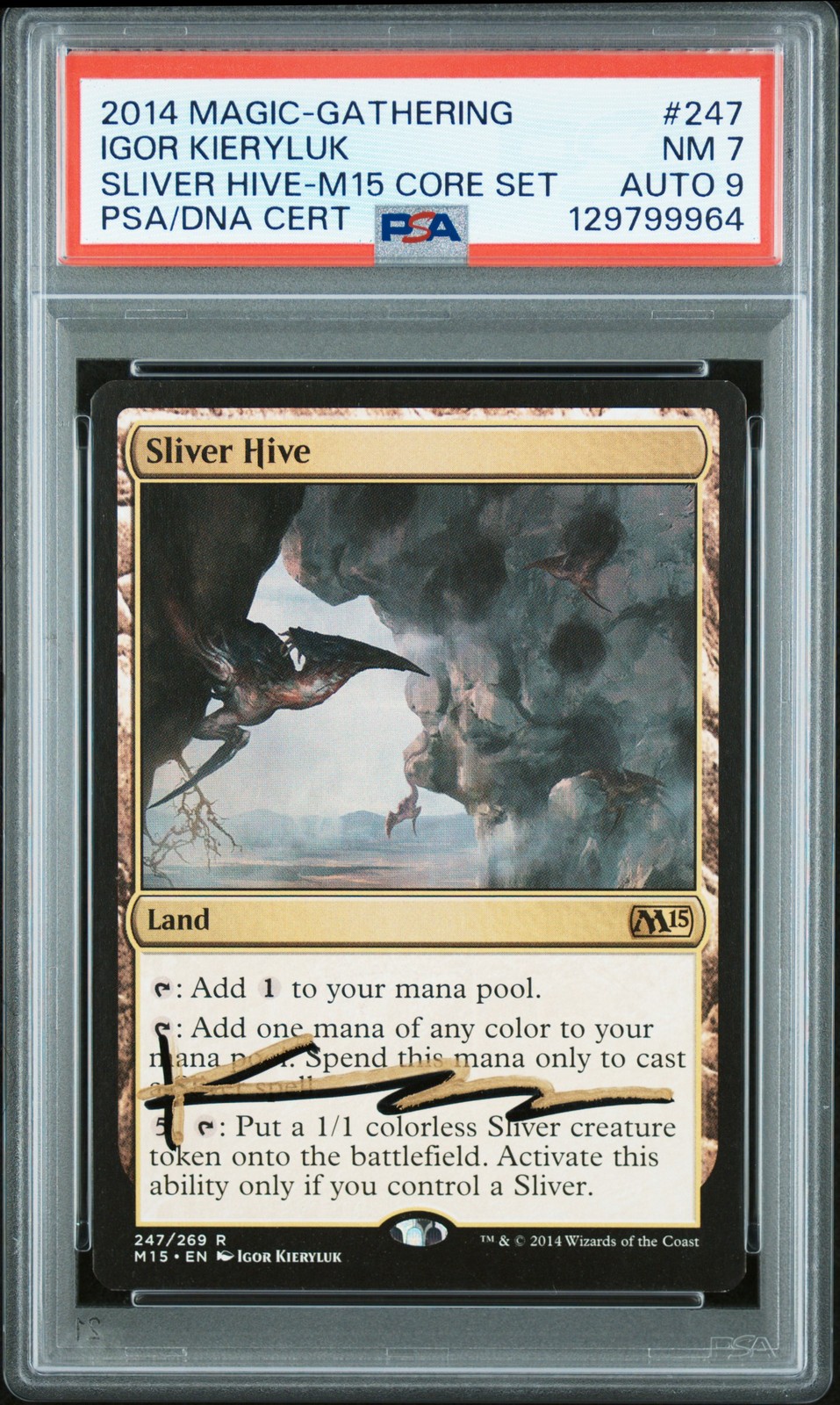 2014 MTG MAGIC 2015 CORE SET #247 SLIVER HIVE PSA 7 AUTO 9