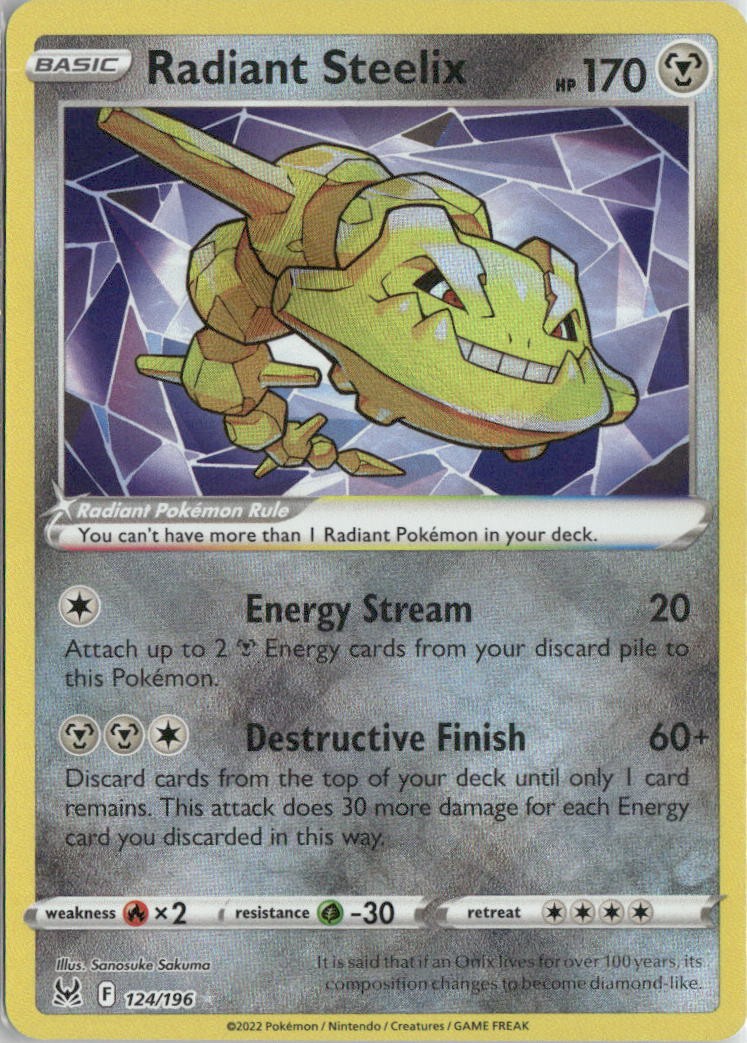 Radiant Steelix 124/196 Radiant Rare Lost Origin Pokemon Holo Near Mint