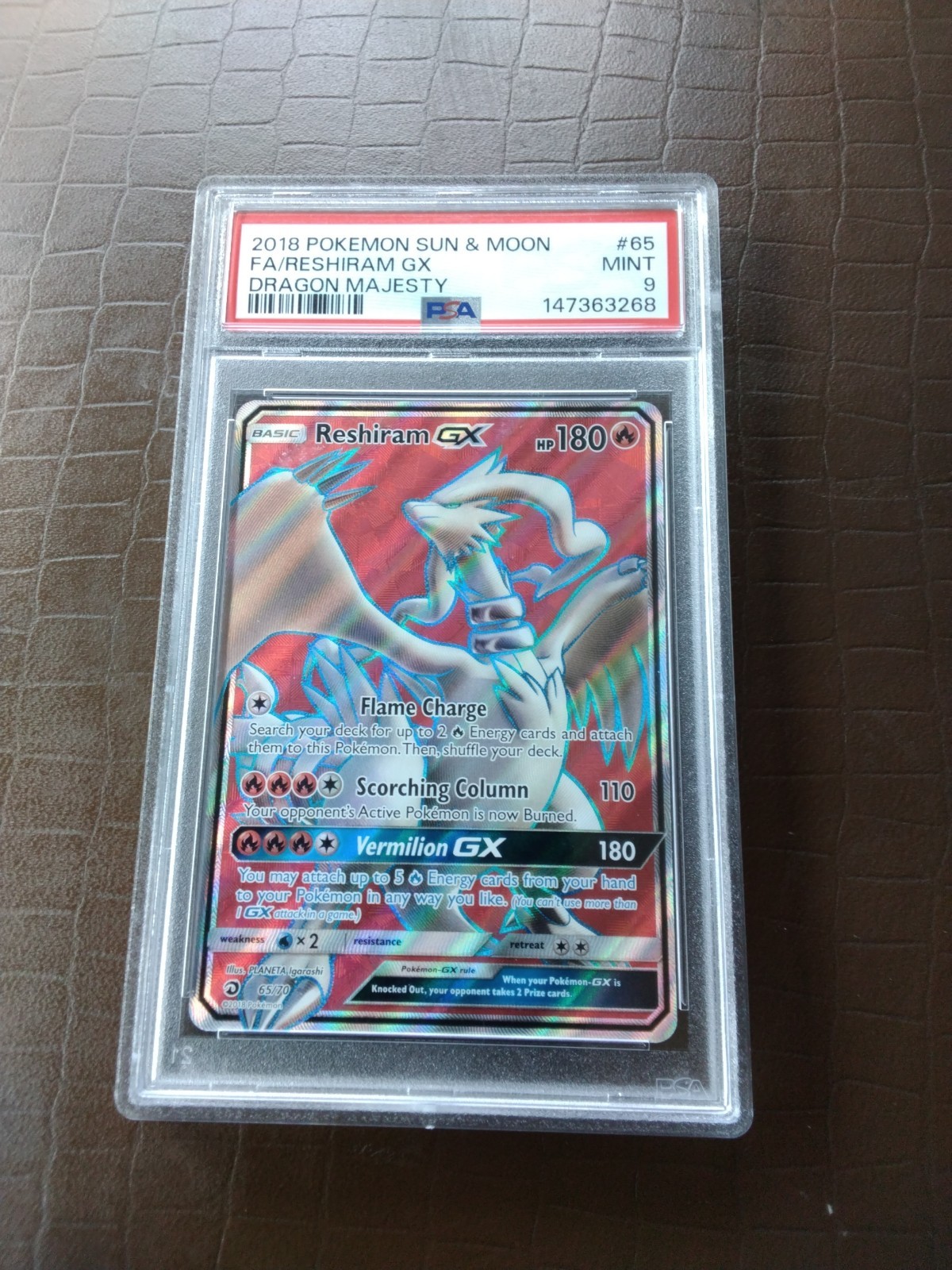 2018 POKEMON SUN & MOON 65/70 FA/RESHIRAM GX DRAGON MAJESTY PSA MINT 9!!