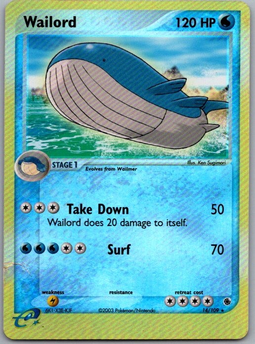 Wailord 14/109 Holo Rare Ruby & Sapphire Pokemon Damaged