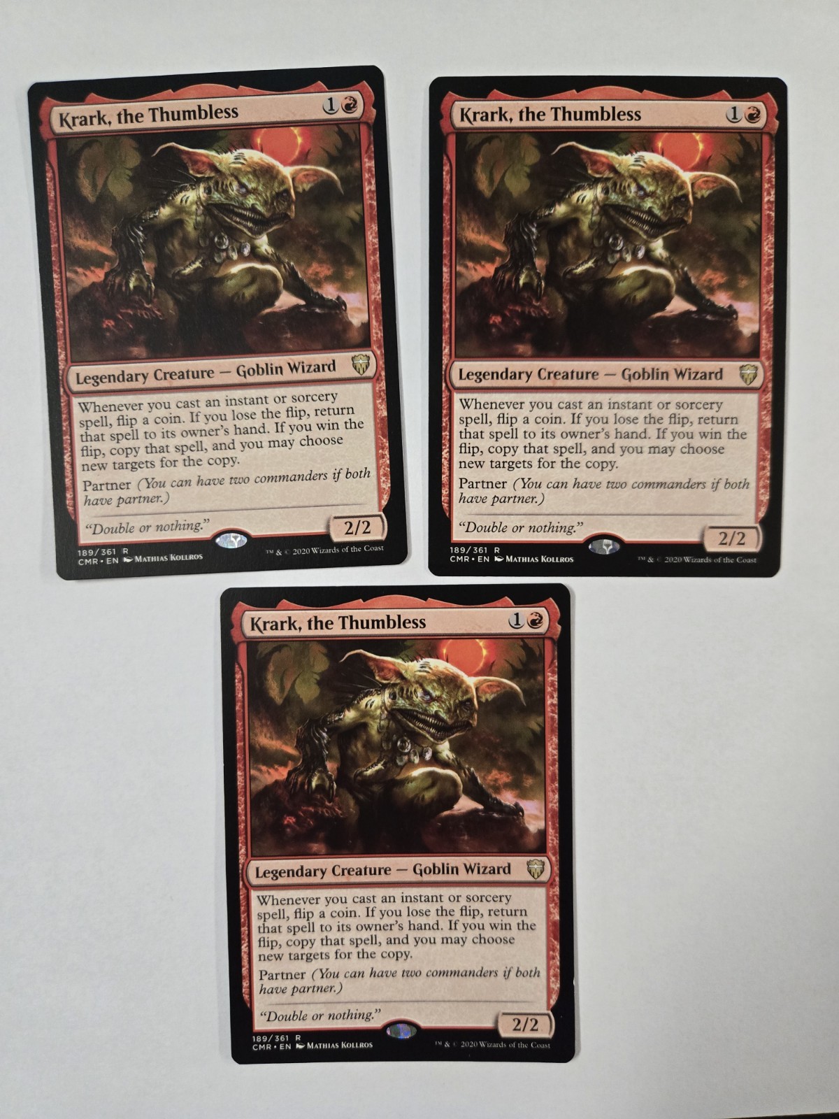 Krark, the Thumbless Commander Legends #189 Rare Card. NM. X3