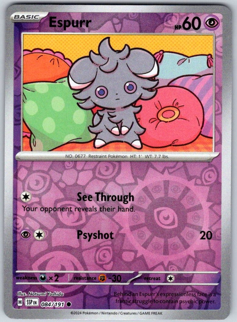 Espurr 084/191 Common Surging Sparks Pokemon Reverse Holo Near Mint