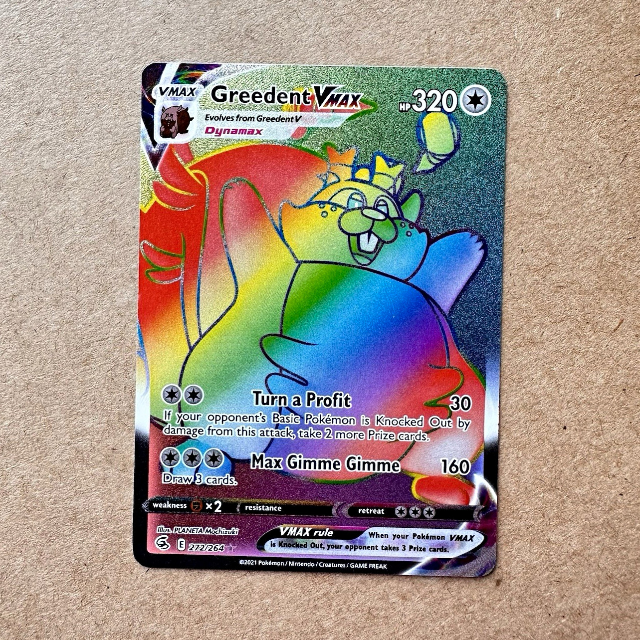 The Pokémon Company Greedent VMAX 272/264 Fusion Strike Secret Rare Holo English