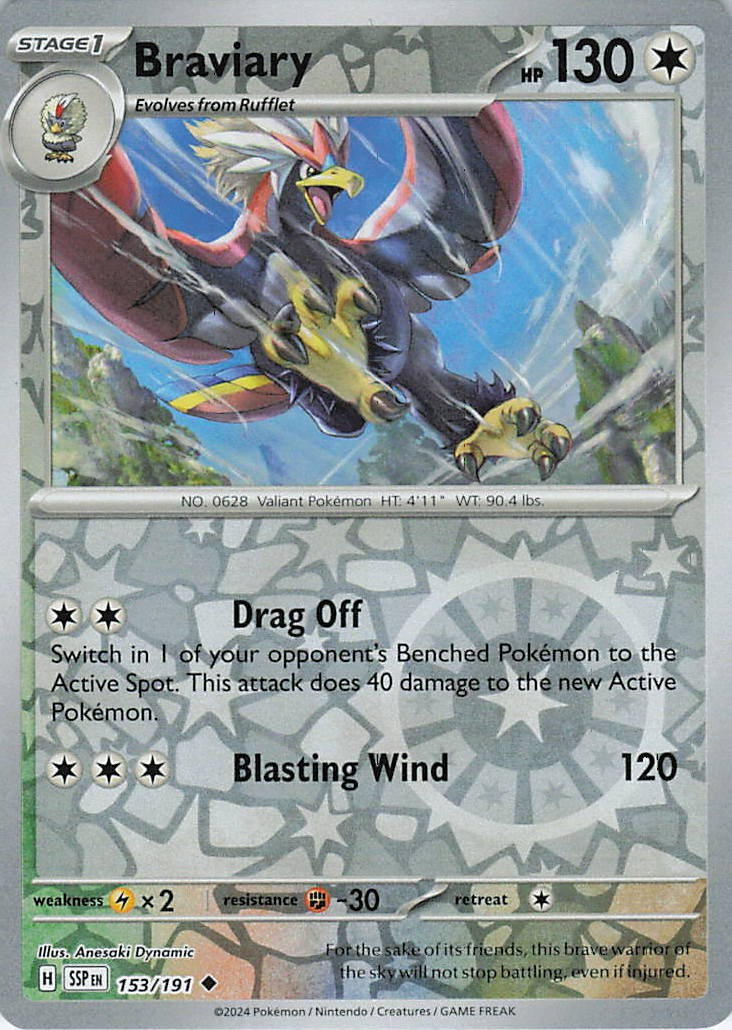 Braviary 153/191 Uncommon Surging Sparks Pokemon Reverse Holo Near Mint