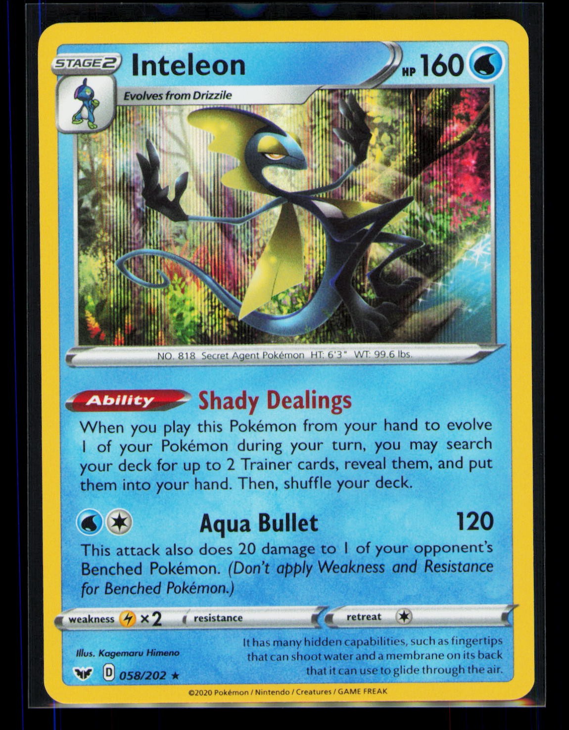 Pokemon Sword & Shield Inteleon 058/202 Holo Rare NM
