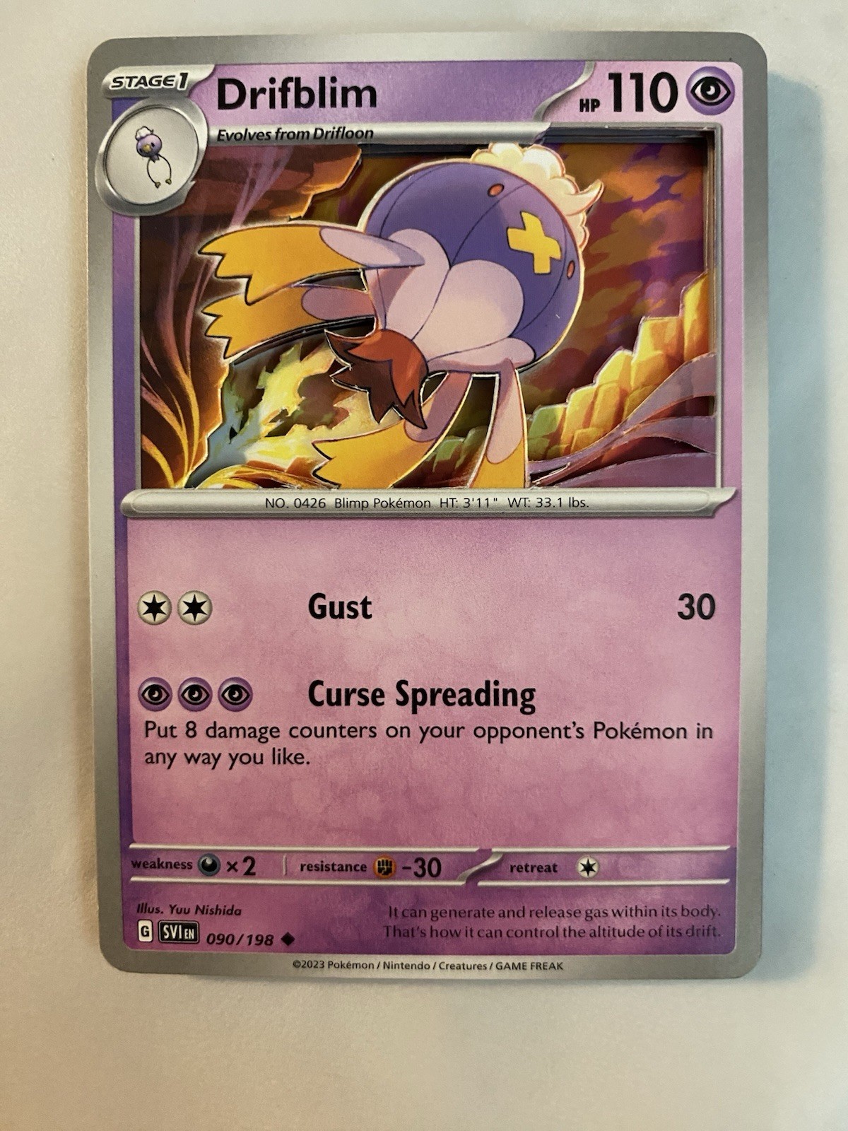 Pokémon Drifblim “3D” Effect 3 Layered Cards, Hand Cut and Assembled (090/198)