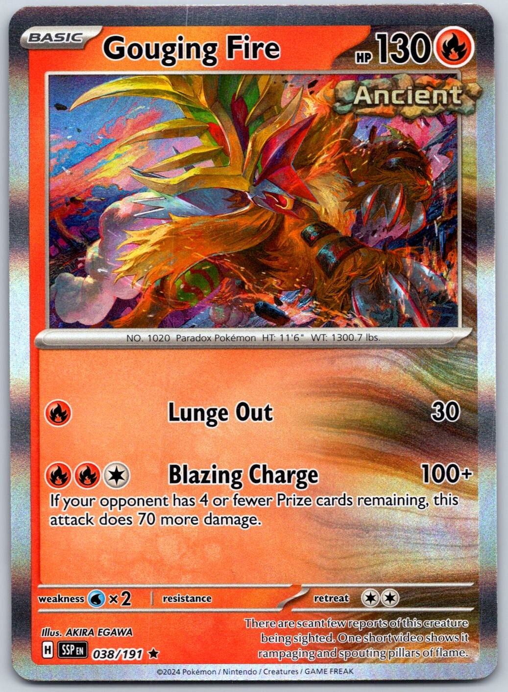 Gouging Fire Holo Rare SV08: Surging Sparks 038/191 NM