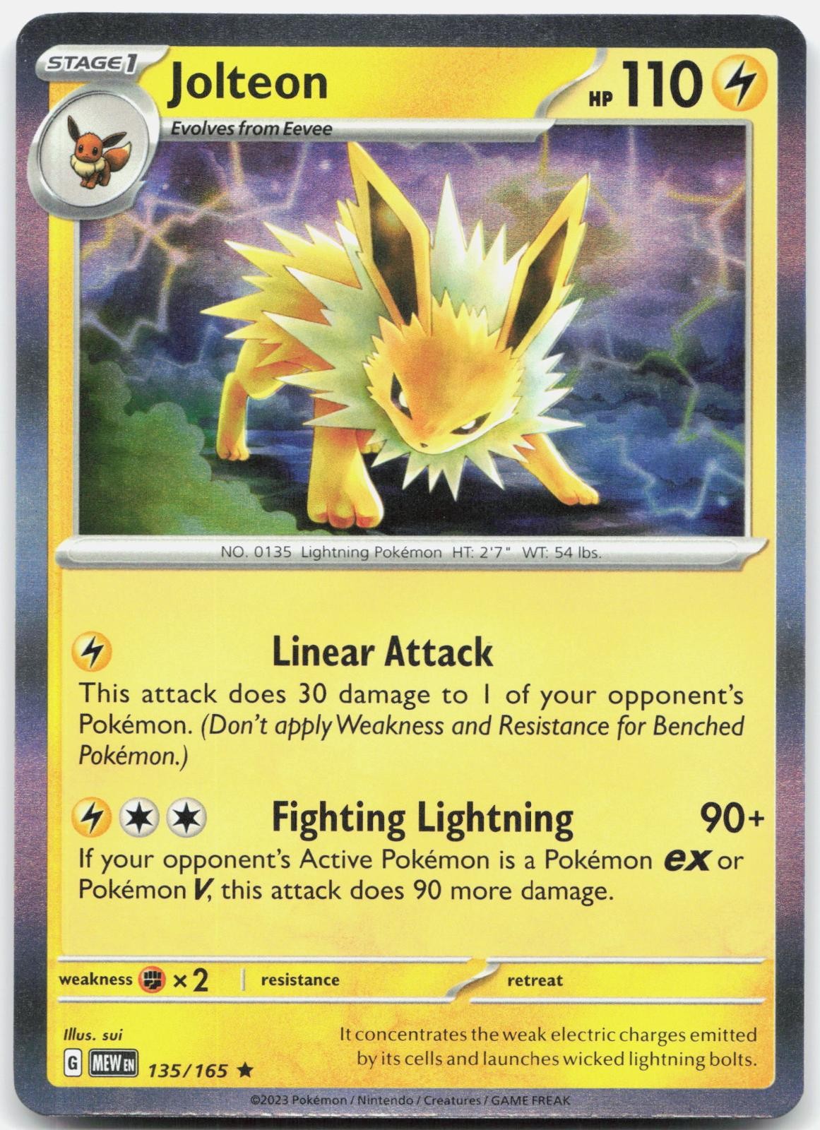 Jolteon 135/165 Rare 151 Pokemon Holo Near Mint