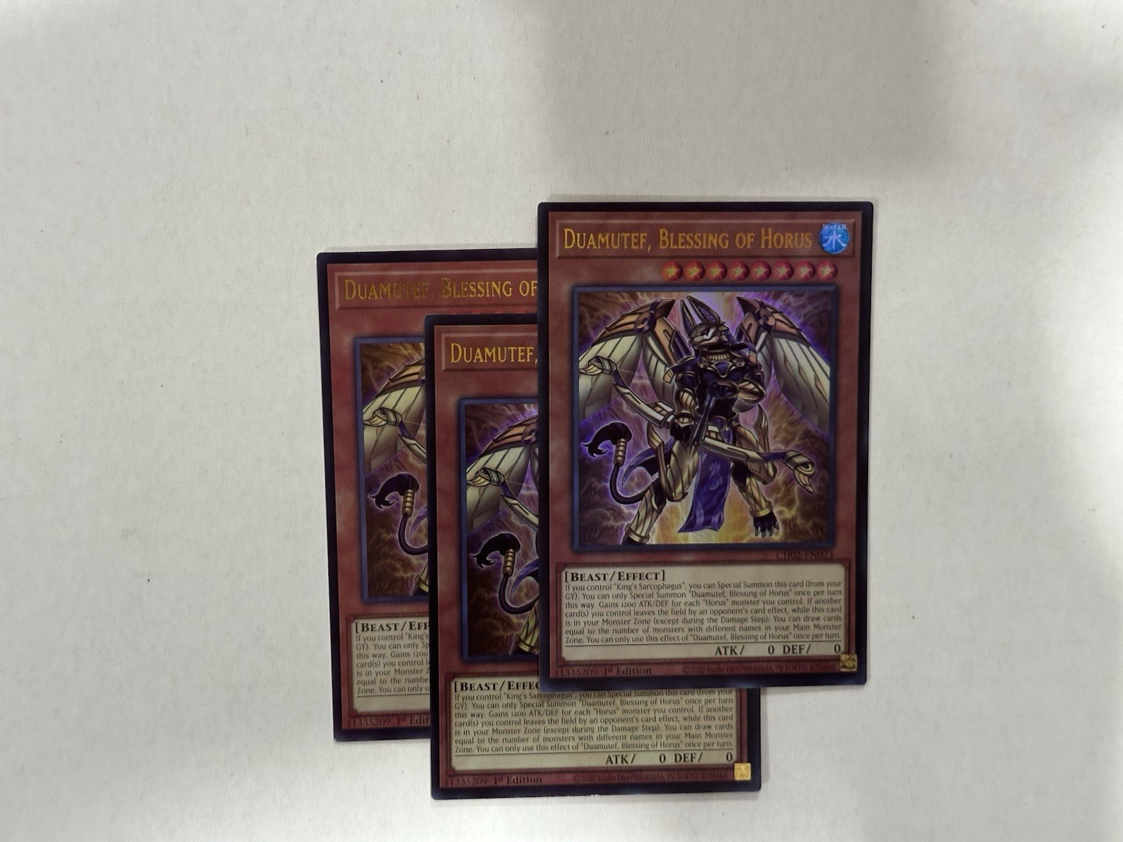3x Duamutef, Blessing of Horus 1st Edition Ultra Rare CH02-EN023 Yu-Gi-Oh! NM