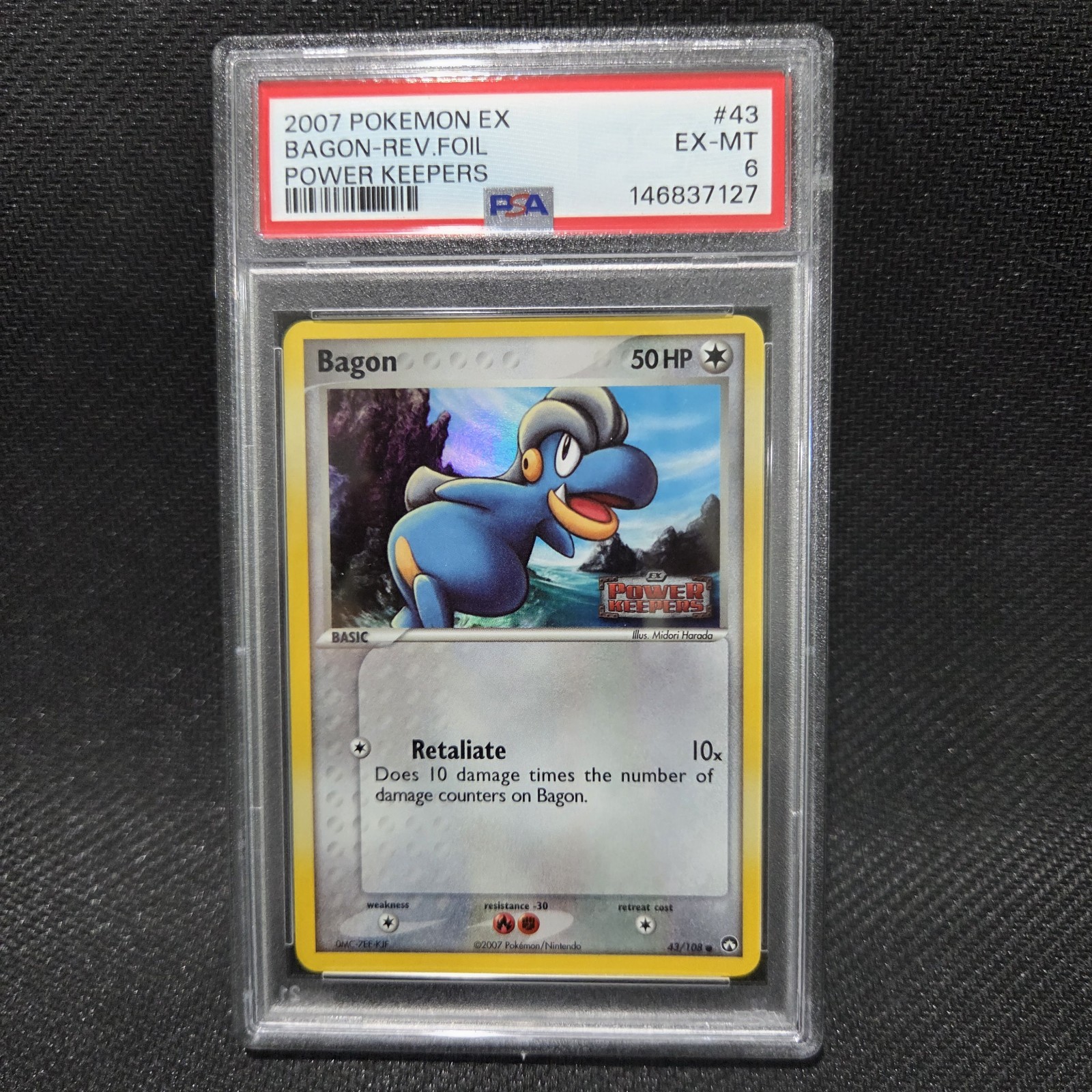 2007 Pokemon: BAGON 43/108 – [Reverse Holo] – [EX Power Keepers Set] – PSA 6