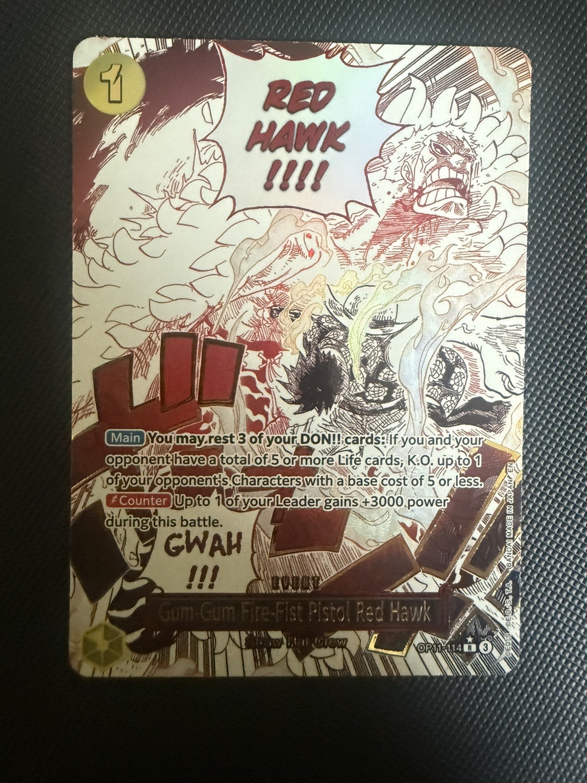 One Piece Gum Gum Fire Fist Pistol Red Hawk OP11-114 Alt Art NM