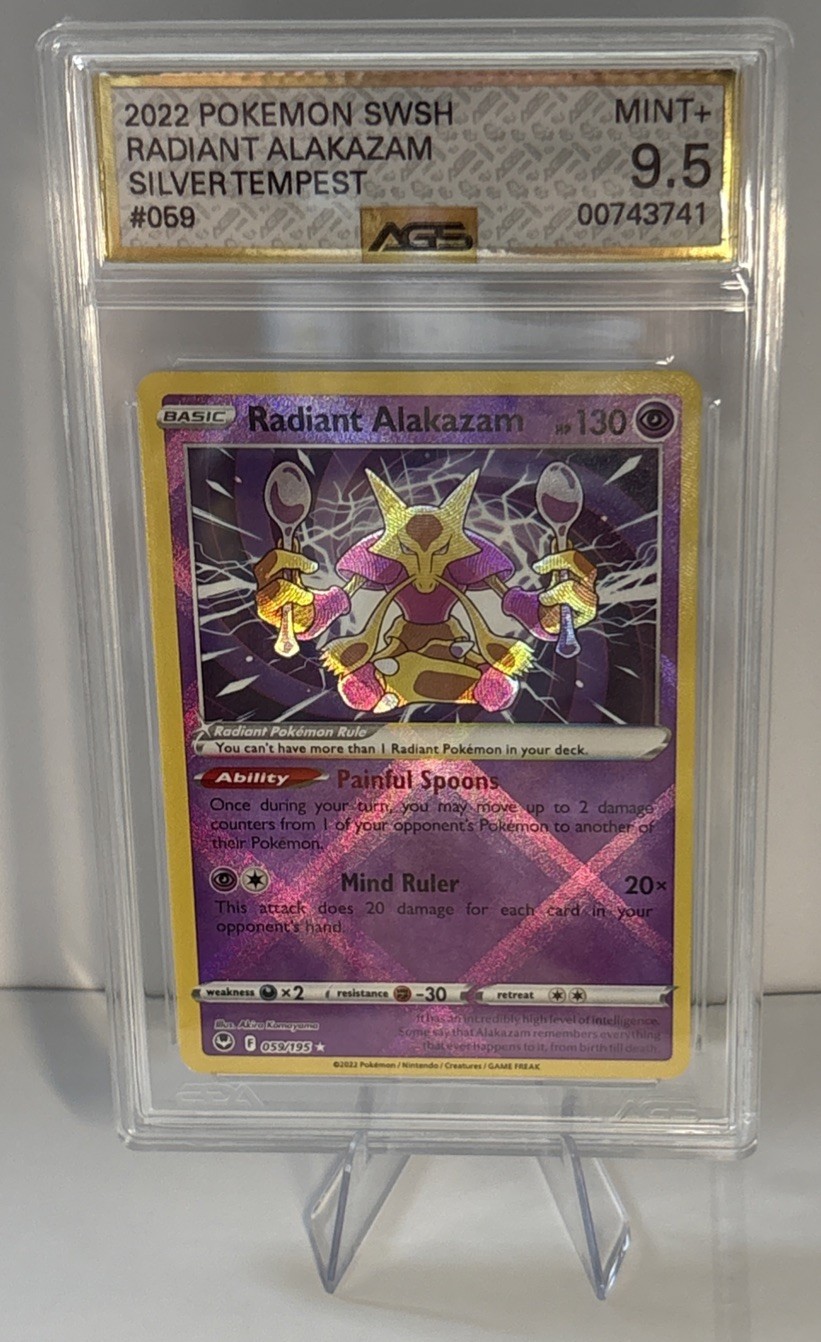 Pokemon SWSH Radiant Alakazam Silver Tempest 059/195 AGS 9.5 MINT+ #059