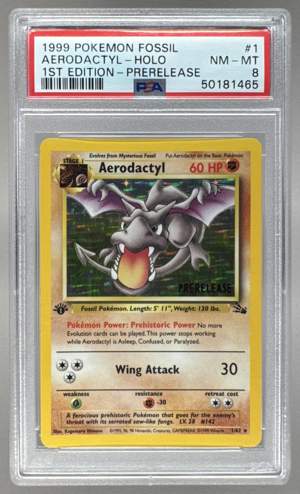 1999 Pokemon Fossil 1st Edition Prerelease 1 Aerodactyl Holo PSA 8 50181465