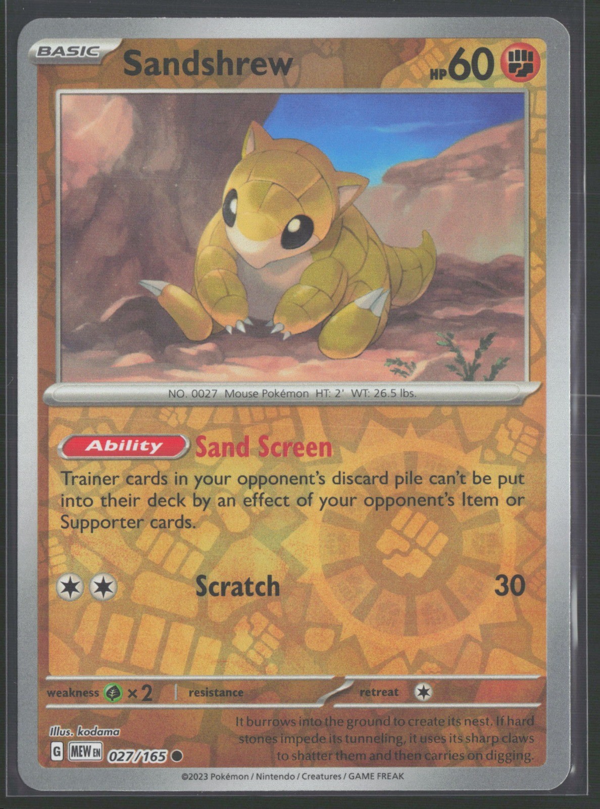Sandshrew 027/165 Reverse Holo – SV: Scarlet & Violet 151 – NM