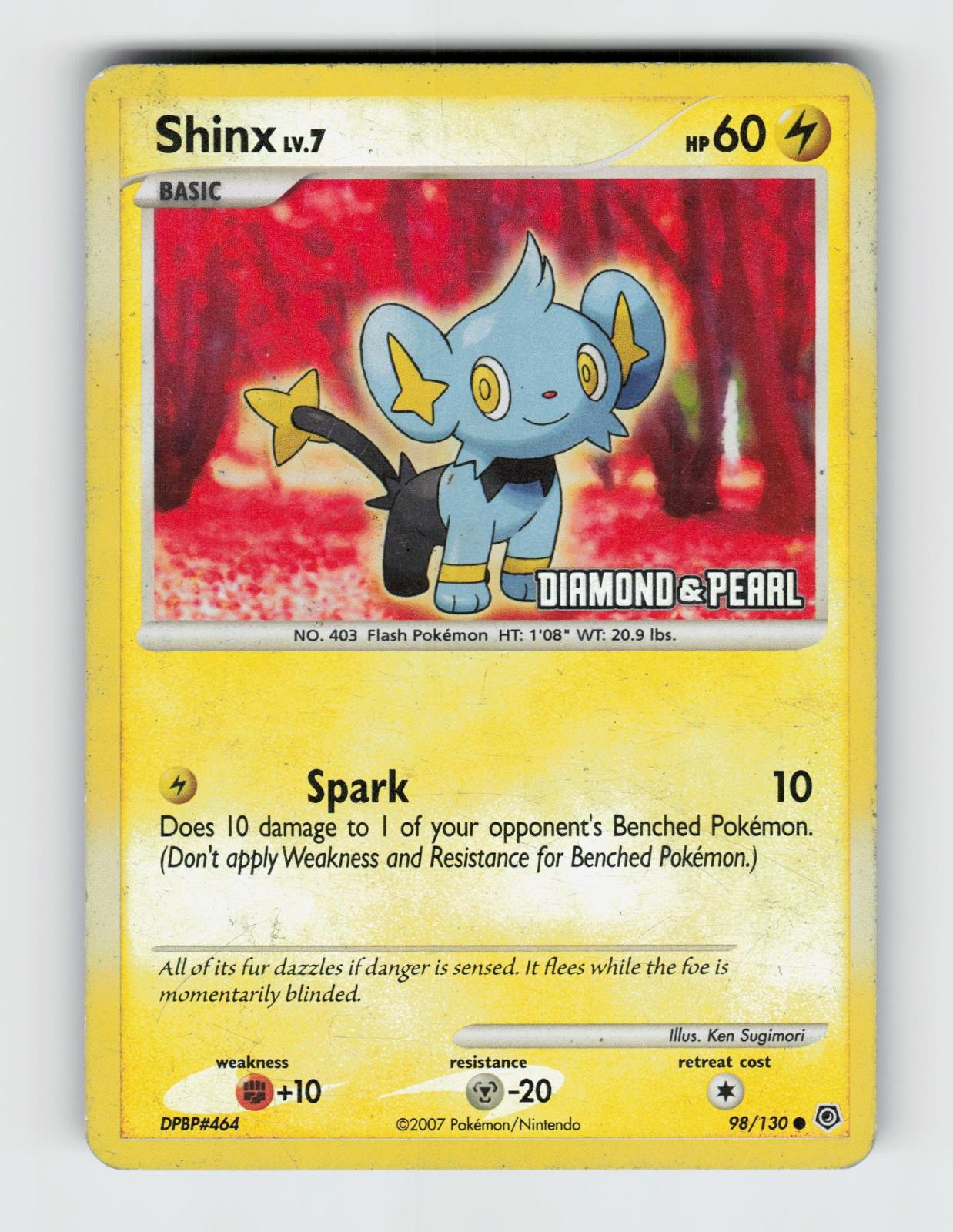 Shinx 098/130 Reverse Holo Promo Burger King Pokemon 2007 Moderately Played