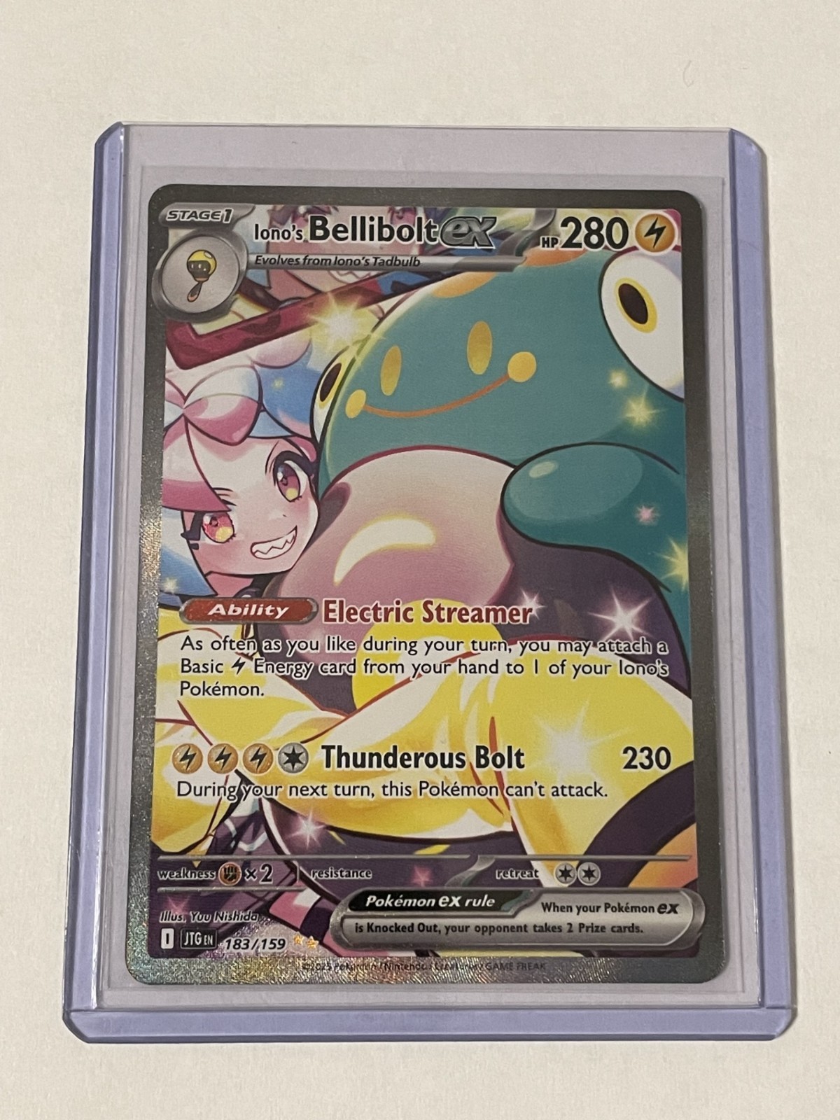 Pokemon TCG Iono’s Bellibolt ex 183/159 Journey Together SIR Holo – Fresh Pull