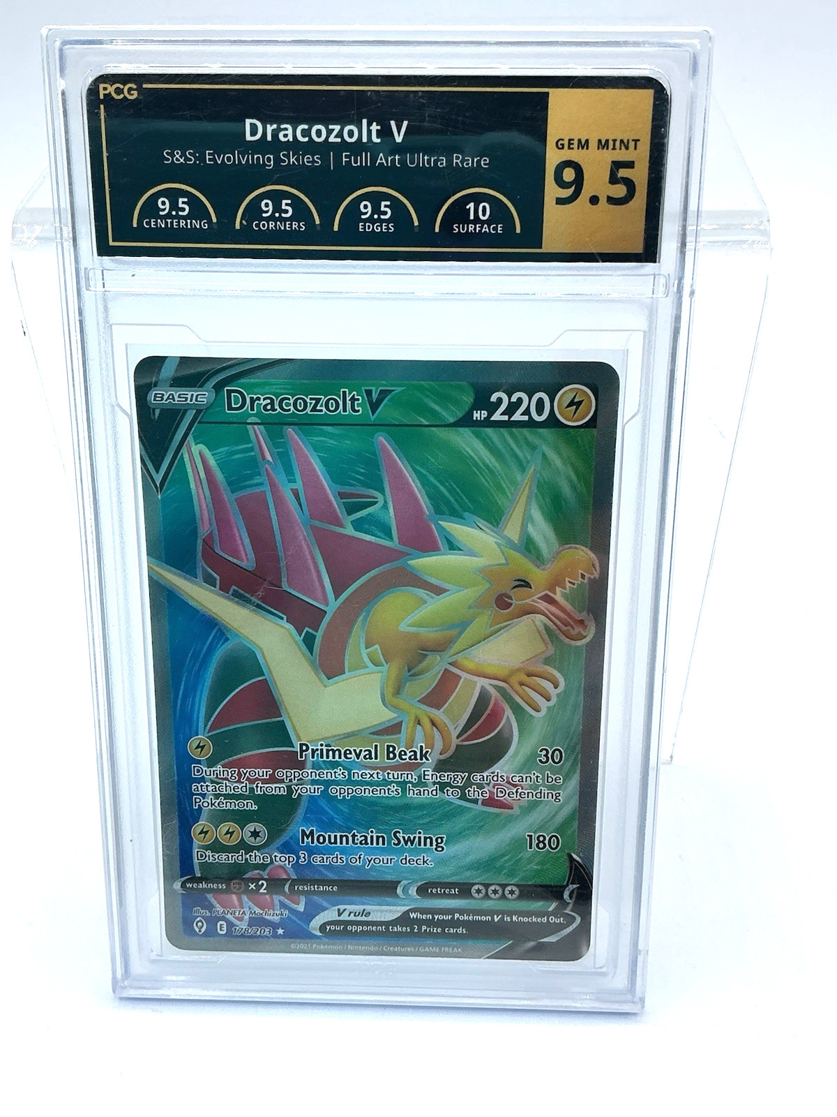 Pokemon 2021 Dracozolt V Card Evolving Skies Full Ultra Rare 178/203 PCG 9.5