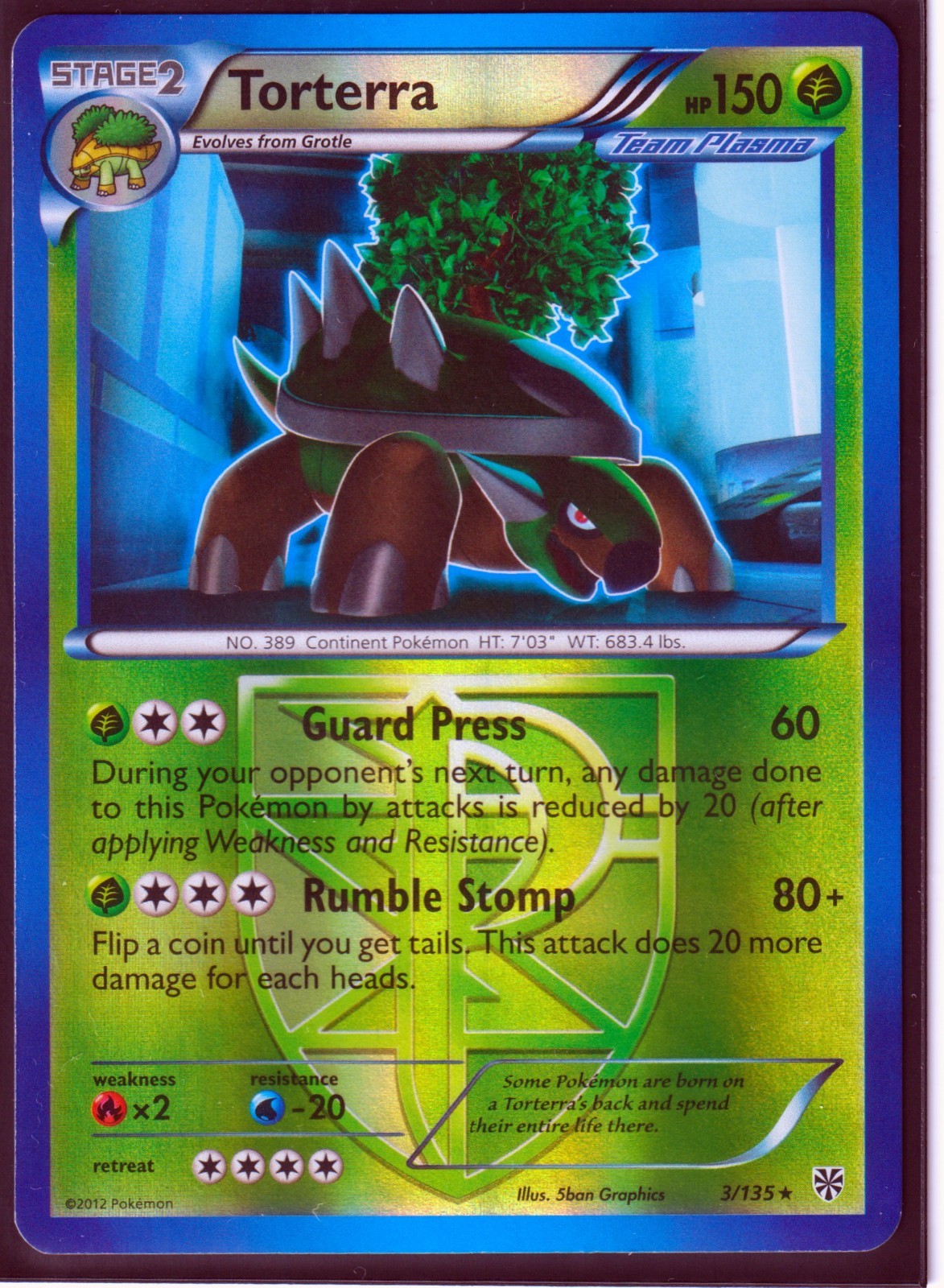 POKEMON 2012 TORTERRA(Team Plasma) 3/135 -PLASMA STORM-RARE REVERSE HOLO NM/LP