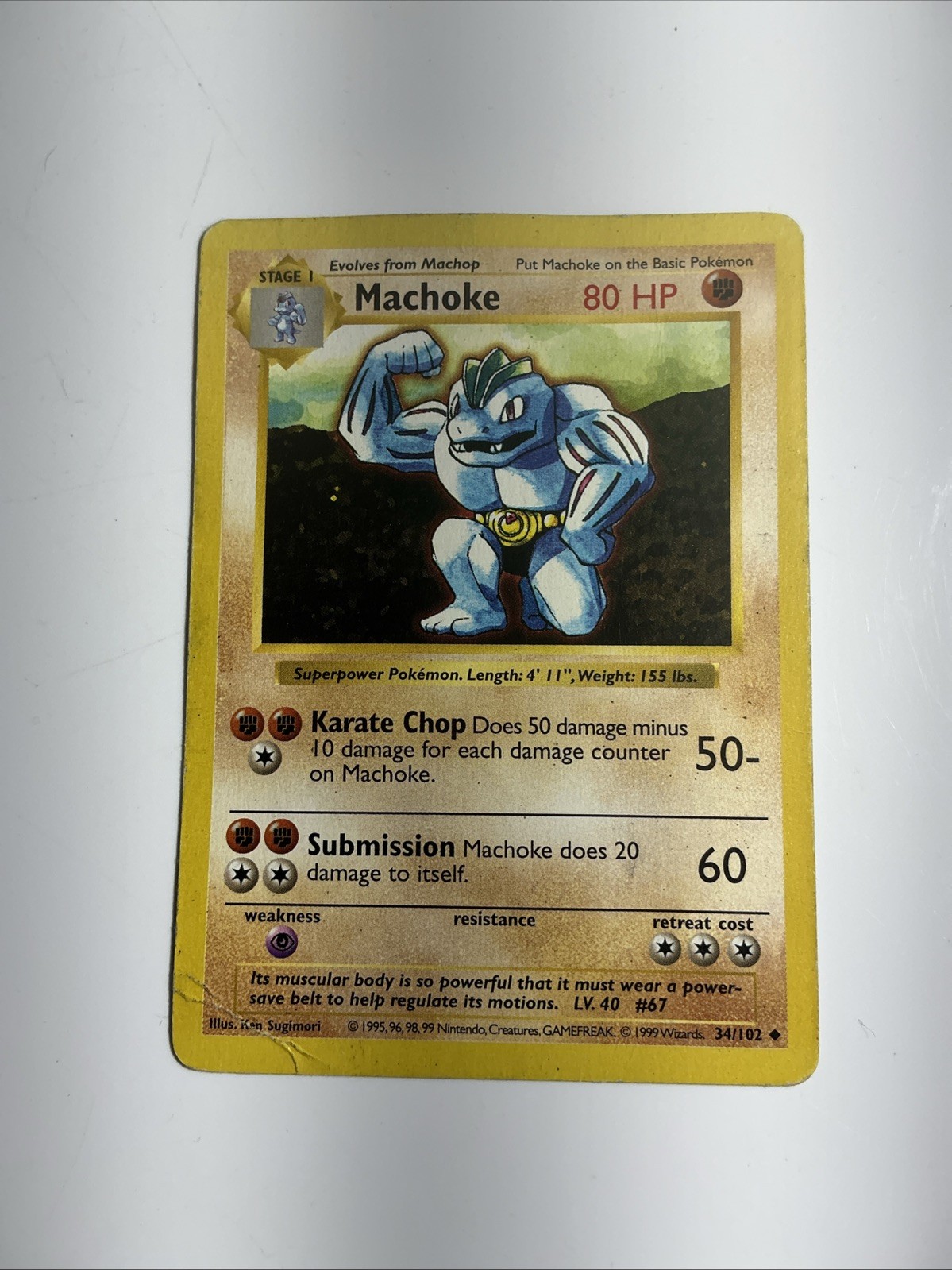 Machoke 034/102 Base Set (Shadowless) Regular Pokemon Rare Vintage Card