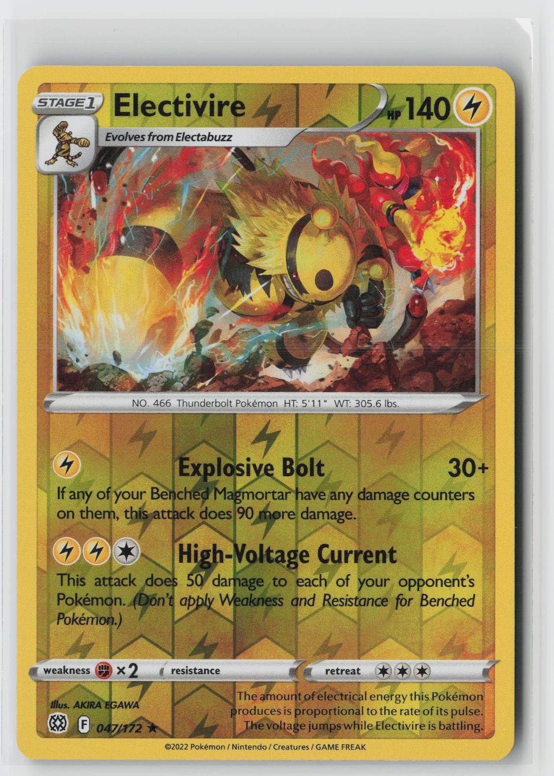 Electivire Reverse Holo Rare SWSH09: Brilliant Stars 047/172 NM