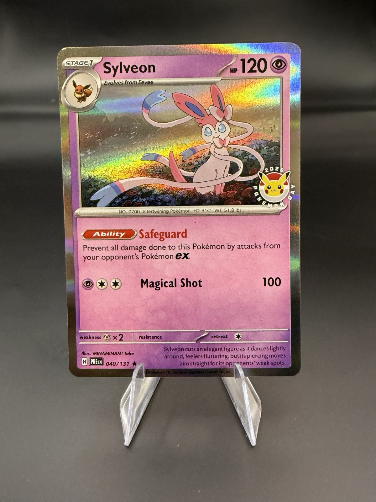 One (1) Pokemon Day 2025 Stamped Sylveon 040/131 Holo Foil Exclusive Promo Card