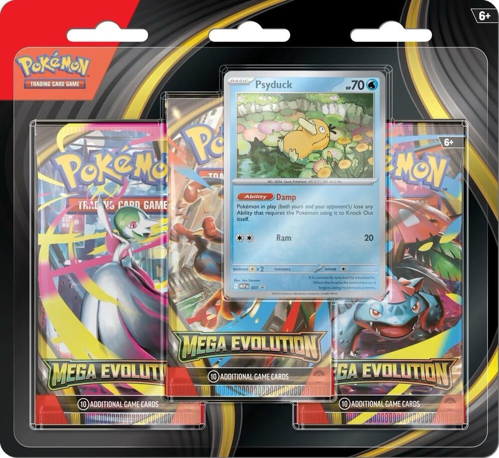Pokémon TCG Mega Evolution Psyduck Blister Pack Sealed 3 Boosters Promo Card