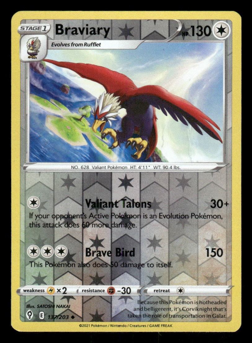 Braviary 137/203 Uncommon Evolving Skies Pokemon Reverse Holo Lightly Played