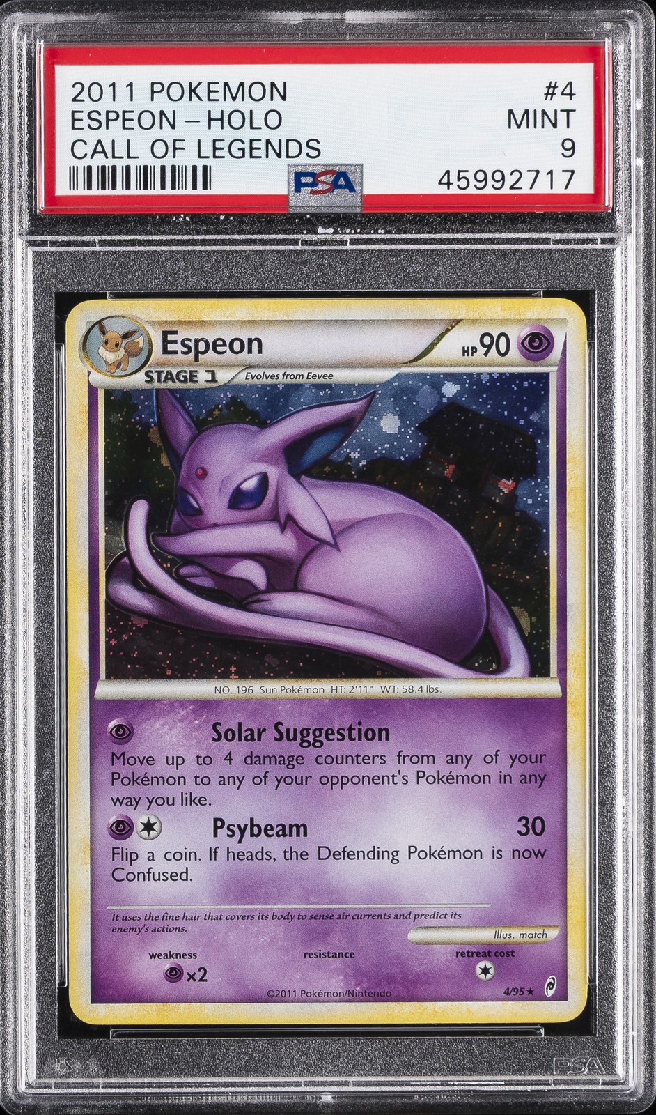 2011 POKEMON CALL OF LEGENDS #4 ESPEON-HOLO PSA 9