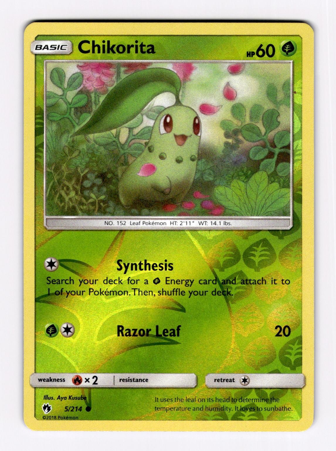 Chikorita 5/214 Common Lost Thunder Pokemon Reverse Holo Near Mint