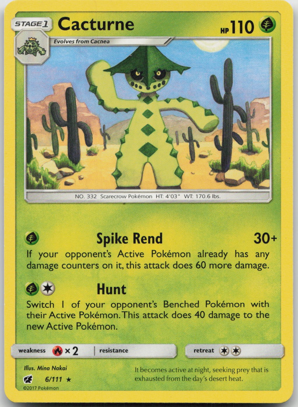 Pokemon Cacturne Rare 6/111 Crimson Invasion MP Nakai