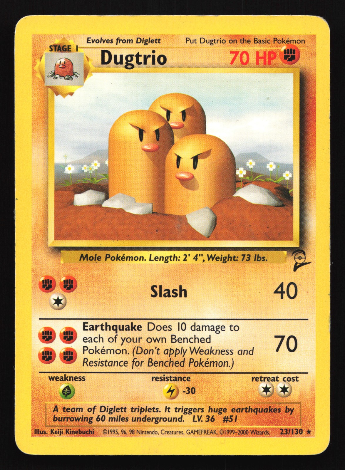 Dugtrio 23/130 Base Set 2 Rare Pokemon Card