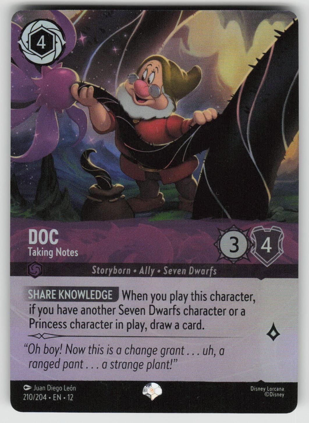Doc – Taking Notes (Epic) 210/204 Epic Wilds Unknown Lorcana Holo Near Mint