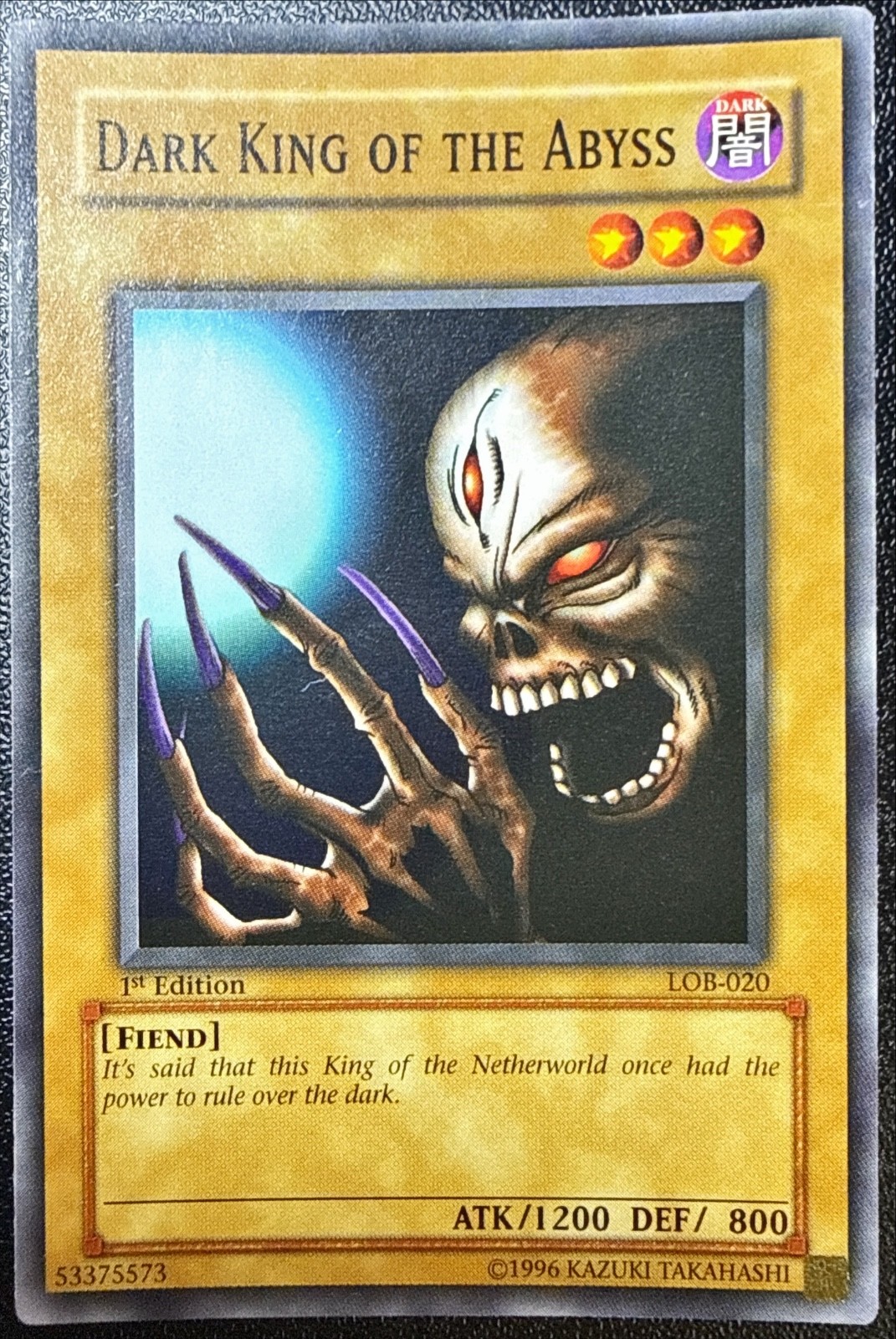 YUGIOH DARK KING OF THE ABYSS 1ST EDITION LOB-020 LEGEND OF BLUE EYES